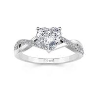 Jeulia Infinity Ring for Women Twist Heart Cut 925 Sterling Silver Moissanite Promise Engagement Ring 18k White Gold Simulated Diamond Eternity Wedding Band Anniversary Bridal Gifts (White,L-½)