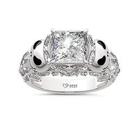 Jeulia Jack and Skellington Rings Women Nightmare Before Christmas Skull Rings 925 Sterling Silver Princess Cut Band Ring Anniversary Promise Romantic for Her Mum ladiess white (Silver, K-½)