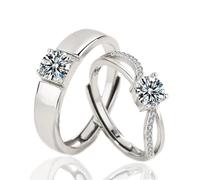 Jeulia Matching Promise Rings for Couples Eternal Love Round Cut Sterling Silver Adjustable Engagement Ring for Women and Men Cubic Zirconia Wedding Band Set Valentine Anniversary Ring With Giftbox