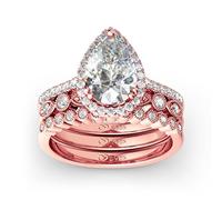 Jeulia Moissanite Halo Engagement Ring Set for Women D Color VVS1 925 Sterling Silver Teardrop Pear Cut Diamond Wedding Band Promise Ring for Anniversary with GRA Certificate & Gift Box (rose, N-½)