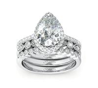 Jeulia Moissanite Halo Engagement Ring Set for Women D Color VVS1 925 Sterling Silver Teardrop Pear Cut Diamond Wedding Band Promise Ring for Anniversary with GRA Certificate & Gift Box (white, J-½)