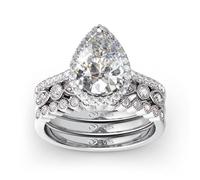 Jeulia Moissanite Halo Engagement Ring Set for Women D Color VVS1 925 Sterling Silver Teardrop Pear Cut Diamond Wedding Band Promise Ring for Anniversary with GRA Certificate & Gift Box (white, P-½)