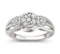 Jeulia Moissanite Three Stone Rings 925 Sterling Silver Promise Ring for Women Classic 1CT Simulated Diamond Ring Travel Engagement Rings Vintage Anniversary Wedding Band with GRA&GiftBox (White, N-½)
