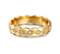 Jeulia Moissanite Women's Ring 925 Sterling Silver Engagement Ring Eternity Rings Wedding Rings with Geometric Design for Birthdays, Christmas, Valentine's Day(Yellow gold,T-½)
