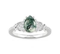 Jeulia Natural Moss Agate Ring for Women Sterling Silver Pear Cut Moss Green Agate Ring for Wife Infitity Engagement Wedding Ring Cubic Zirconia Rings Jewelry Gift for Her Size J1/2-Z (Silver, T-½)