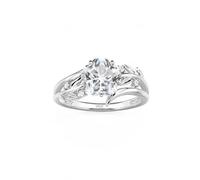 Jeulia Promise Ring for Women 925 Sterling Silver Pink Blossom Cut Flower Bypass Vine Leaf CZ Ring Dainty Solitaire Engagement Ring Simulated Diamond Anniversary Wedding Band (White, U-½)
