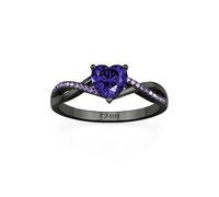 Jeulia S925 Silver Black Gothic Twist Heart Purple Cut Women's Ring | Black Twist Band, Purple Pave CZ Promise Engagement Ladies Rings Ideal for Halloween&Valentine's Day Women's Jewellery