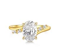 Jeulia Silver Engagement Ring for Womens Bypass Oval Cut 3.3ct Diamond Wedding Rings Fashion Promise Eternity Anniversary Ladies Cocktail Rings with Jewelry Giftbox (Gold, J-½)