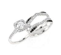 Jeulia Silver Wedding Ring Set Interchangeable Halo Cubic Zirconia Engagement Ring Black White Stacking Rings Promise Eternity Diamond Wedding Band Anniversary for Her Jewelry (Silver, Q-½)