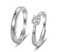 Jeulia Simple Adjustable Couple Rings Set Fashion Beaded Edge Design Sterling Silver Promise Engagement Rings His and Her Wedding Bands Matching Rings for Couples (Men)