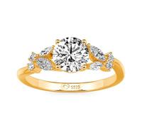 Jeulia Simple Engagement Ring Sterling Silver Round Customized Birthstone Butterfly Ring Wedding Band for Women Her Anniversary Valentine Jewelry Size J-½-Z (Gold, W-½)