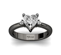 Jeulia Skull Engagement Rings Eternal Love Gothic Black Sterling Silver Cushion Cut Diamond Wedding Rings Halloween Classic Retro Skull Band for Women Jewelry with Giftbox (Black-1, L-½)
