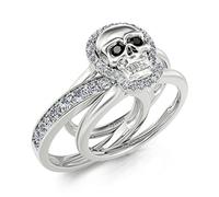 Jeulia Skull Sterling Silver Interchangeable Ring Set Women Round Cut Cubic Zirconia Engagement Ring Anniversary Promise Jewellery GiftBox for Mom Wife (S-½, Undying Soul)