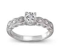 Jeulia Solitaire Engagement Ring for Women Classic Milgrain Round Cut Moissanite Wedding Band 925 Sterling Silver Promise Ring for Her Simulated Lab Diamond Anniversary Rings with Giftbox (White, P-½)