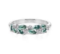 Jeulia Stackable Moss Agate Engagement Rings for Women 925 Sterling Silver Marquise Wedding Band Promise Ring Elegant Bride Anniversary Ring Valentine Birthday Jewelry (Emerald Green, J-½)