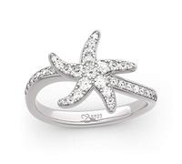 Jeulia Starfish Sterling Silver Ring Silver Ring Cubic Zirconia CZ Engagement Anniversary Eternity Promise Wedding Band Ring for Wife ladiesfriend with Jewelry Box (S 1/2)