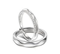 Jeulia Sterling Silver Adjustable Couple Ring Band for Men Women Cubic Zirconia Engagement Ring Minimalist Stackable Diamond Promise Wedding Ring Valentine’s Day Jewelry Gifts for Him and Her (Couple)