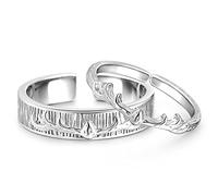 Jeulia Sterling Silver Couple Ring Adjustable:Open Women Men Promise Ring Band Eternity Elk Antlers Matching Rings for Her Him Marry Wedding Jewellery Gift for Anniversary Valentines (Silver-Couple)