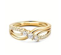 Jeulia Sterling Silver Infinity Ring: Women Eternity Knot Ring Round Cut Three Stone Cubic Zirconia Promise Engagement Rings Band Anniversary Jewellery for Her Wife (Gold, Q-½)