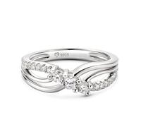 Jeulia Sterling Silver Infinity Ring: Women Eternity Knot Ring Round Cut Three Stone Cubic Zirconia Promise Engagement Rings Band Anniversary Jewellery for Her Wife (Silver, N-½)