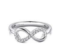 Jeulia Sterling Silver Infinity Ring: Women Personalized Eternity Knot Ring Round Cut Cubic Zirconia Promise Engagement Ring Band Anniversary Jewellery for Her Wife (Love, O-½)