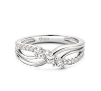 Jeulia Sterling Silver Infinity Ring: Women Personalized Eternity Knot Ring Round Cut Cubic Zirconia Promise Engagement Rings Band Anniversary Jewellery for Her Wife (Three Stone, Q-½)