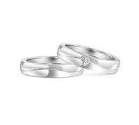 Jeulia Sterling Silver Matching Couple Wedding Rings Simple Heart CZ Engagement Set for Him & Her Anniversary, Birthday Valentine Jewelry with Giftbox (Men, M-½)