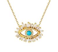 Jeulia Sterling Silver Necklace Round Cut Turquoise Necklace for Women Personalised Turquoise Stone Eye Necklace Pendant Anniversary Christmas Birthday Giftbox for Her Wife ladiesfriend (Gold)