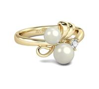 Jeulia Sterling Silver Ring Gold Tone Pearl Engagement Wedding Band Rings for Women Her Mum ladiess with Jewelry Box (Yellow Gold, L-½)