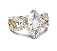 Jeulia Sterling Silver Vintage Style Two Tone Marquise Cut Band Engagement Promise Anniversary Rings for Women ladiess with Jewelry Box (Silver and yellow gold, O-½)