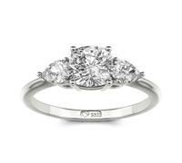 Jeulia Three Stone Engagement Ring Classic Cushion Cut White Cubic Zirconia Wedding Bands Sterling Silver Ring for Women Her Anniversary Valentine Jewelry Size J-½-Z (Silver, O-½)