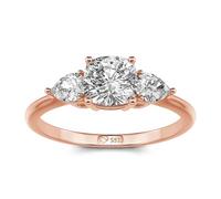 Jeulia Three Stone Engagement Ring Classic Cushion Cut White Cubic Zirconia Wedding Bands Sterling Silver Ring for Women Her Anniversary Valentine Jewelry Size J-½-Z (Rose, S-½)