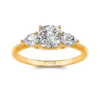Jeulia Three Stone Engagement Ring Classic Cushion Cut White Cubic Zirconia Wedding Bands Sterling Silver Ring for Women Her Anniversary Valentine Jewelry Size J-½-Z (Gold, W-½)