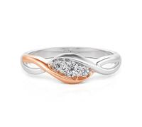 Jeulia Three Stone Engagement Ring Simple Silver Wedding Band Promise Eternity Infinity Ring Customizable Birthstone for Anniversary Birthday Valentine Jewelry With Giftbox (Rose, X-½)