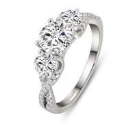 Jeulia Three Stone Moissanite Engagement Ring 1ct Vintage Twisted Lab Diamond Wedding Band Sterling Silver Promise Eternity Stackable Anniversary Rings for Her Women Jewelry with GiftBox (White, P-½)