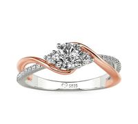 Jeulia Three Stone Promise Engagement Ring Fashion Twist Two Tone Silver Rose Gold Infinity Eternity Wedding Rings for Womens Wife Anniversary Valentine Birthday Christmas Jewelry (diamond, U-½)