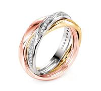 Jeulia Triple Fidget Rings for Women,Rose Gold Three Tone Stacked Band Stainless Steel Sterling Silver Interlocked Rolling Band Rings for Men Russsian Wedding Rings Size J1/2-Z,with Gift Box (A, W-½)
