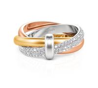 Jeulia Triple Fidget Rings for Women,Rose Gold Three Tone Stacked Band Stainless Steel Sterling Silver Interlocked Rolling Band Rings for Men Russsian Wedding Rings Size J1/2-Z,with Gift Box (B, T-½)