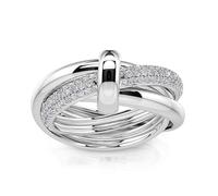 Jeulia Triple Link Knot Sterling Silver Ring for Women,Stainless Steel Sterling Silver Interlocked Rolling Band Rings for Men Russsian Wedding Rings with Gift Box Spinner Ring for Women (white, M-½)