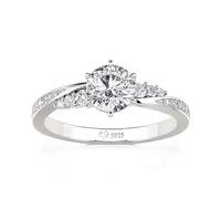 Jeulia Twist Simple Round Black Promise Ring-Silver K-½
