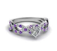 Jeulia Twisted Sterling Silver Heart Shaped Engagement Ring for Women Amethyst, 925 Silver Ring Wedding Ring Promise Bridal Ring (N-½)