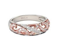 Jeulia Two Tone Scrollwork Sterling Silver Women's Ring Engagement Wedding Band Rings with Jewelry Box for Birthday Anniversary Christmas Valentine (N-½)