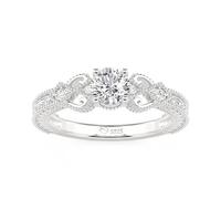 Jeulia Vintage Engagement Rings for Women 925 Sterling Silver Milgrain Round Cut Cubic Zirconia Promise Wedding Eternity Ring Fashion Simple Anniversary Solitaire Diamond Rings for Her (White, M-½)