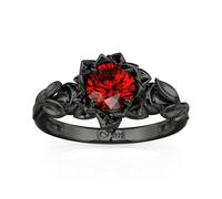 Jeulia Vintage Gothic Black Sterling Silver Ring Round Ruby Floral Ladies Ring Eternity Wedding Band for Women Promise Engagement Anniversary Valentine Halloween Jewelry with Giftbox (Black, T-½)