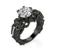 Jeulia Vintage Gothic Skull Engagement Rings 4.5ct CZ Sterling Silver Blcak Wedding Band Rings Fashion Elegance Ladies Promise Ring Halloween Jewelry With Giftbox (White Diamond, N-½)