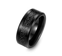 Jeulia Vintage Ring for Men 8 mm Handmade Tungsten Steel Black Rings Promise Engagement Wedding Band for Husband Boyfriend Dad Business Anniversary Valentine Birthday With Giftbox (Men, R-½)