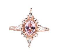 Jeulia Vintage Sterling Silver Ring Oval Cut Band Rings for Women Synthetic Morganite Engagement Anniversary Promise Rings with Jewelry Box (Rose Gold, J-½)