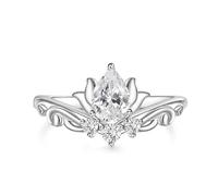 Jeulia Wedding Rings for Women, Water Lily Pear Cut Cubic Zirconia CZ Engagement Ring, 925 Sterling Silver Promise Ring Jewellery for Wife Mother's Day Birthday Diamond Rings