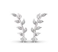 Jeulia Women 925 Sterling Silver Olive Leaf Earrings ladiess CZ Cubic Zirconia Diamond Climber Earrings Romantic Jewelry Valentines Gift (silver)
