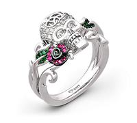 Jeulia Women Halloween Sugar Skull Rings “Forever Love” Sterling Silver Rose Flower Rings with Ruby Emerald Birthstones Engagement Wedding Promise Rings for Her (S-½)